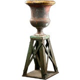 French Antique Cast Iron Urn Planter with Industrial style Base