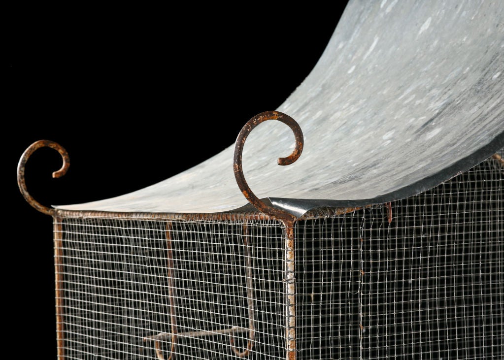 19th Century French Antique Wrought Iron Bird Cage with Zinc Roof