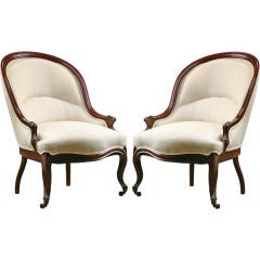 Pair of English Antique Queen Anne Rosewood Slipper Chairs