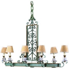 French Vintage Wrought Iron 8-Light Chandelier
