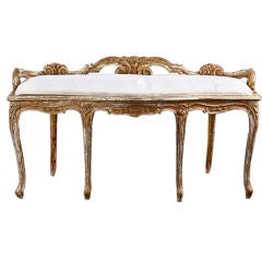French Louis XV Style Distressed Giltwood Bench