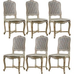 Set of 6 Painted French Louis XV style Caned Dining Chairs