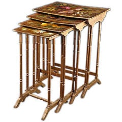 Set of Four French Vintage Hand-Painted Nesting Tables
