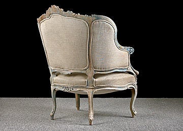 French Louis XV Style Painted Armchair and Pouf 1