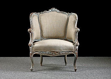 French Louis XV Style Painted Armchair and Pouf 2