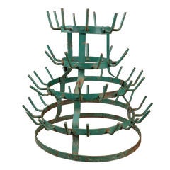 Country French Antique Green Iron Bottle Drying Rack