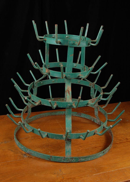 Charming counter-size French Antique Iron Bottle Drying Rack