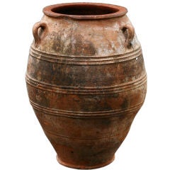 Greek Antique Three-Handle Terracotta Olive Oil Jar