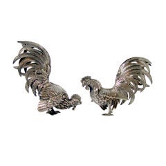 Pair of Silver Roosters