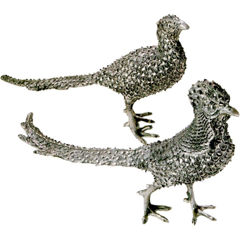 Pair Silver Prickly Pheasants