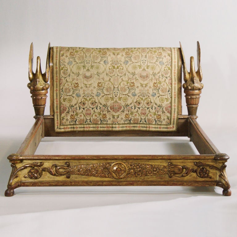 English Victorian Giltwood Swan Bed