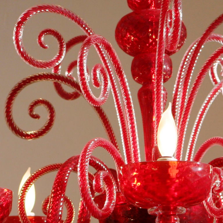 Hand-blown Murano glass five-light chandelier in classic 