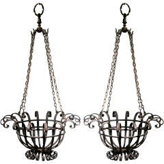 Antique French Iron Hanging Baskets