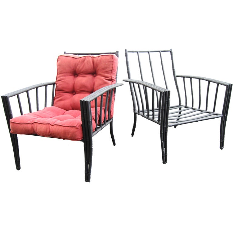Elegant  Pair of Faux Bamboo Aluminum Club Chairs