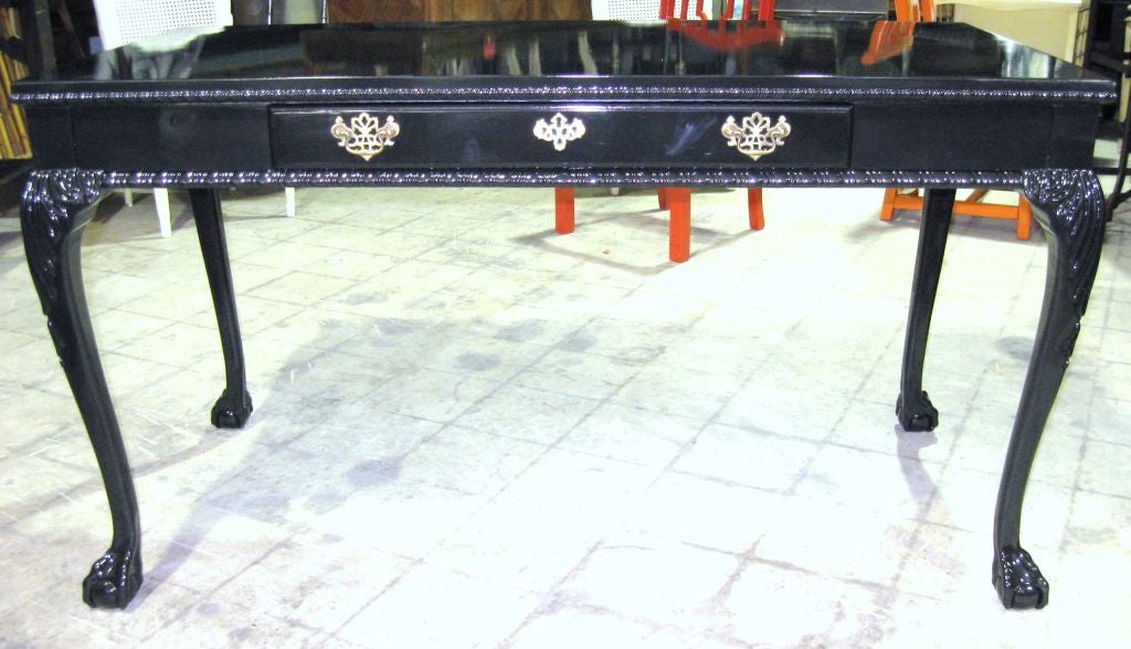 Beautiful Black Lacquered Chippendale Style Desk.