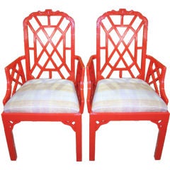 Elegant Pair of Chinese Chippendale Style  Pagoda Top  Armchairs