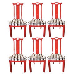 Superb set of 6 High BackChinoiserie Lacquered Dining Chairs