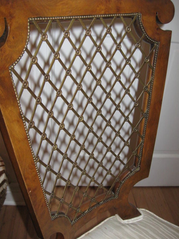 Elegant Set of 4 40's Brass Lattice Back Chairs