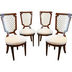 Elegant Set of 4 40's Brass Lattice Back Chairs