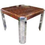 Extra LONG Pace Burlwood and Stainless Dining Table, 4 leaves