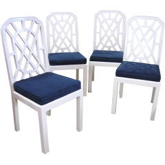 Set of 4 Chinese Chippendale Style Lattice back Dining Chairs