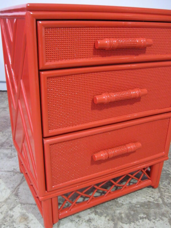 Fabulous Lacquered Bamboo Desk. Lattice Motif