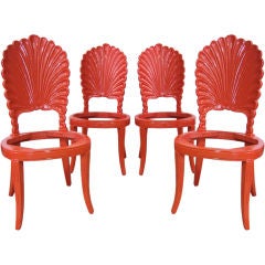 Exceptioanal Set of 4 lacquered Grotto Style Shell Back Chairs