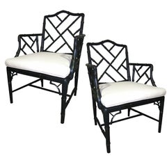 Pair of Faux Bamboo Chinese Chippendale Style Armchairs