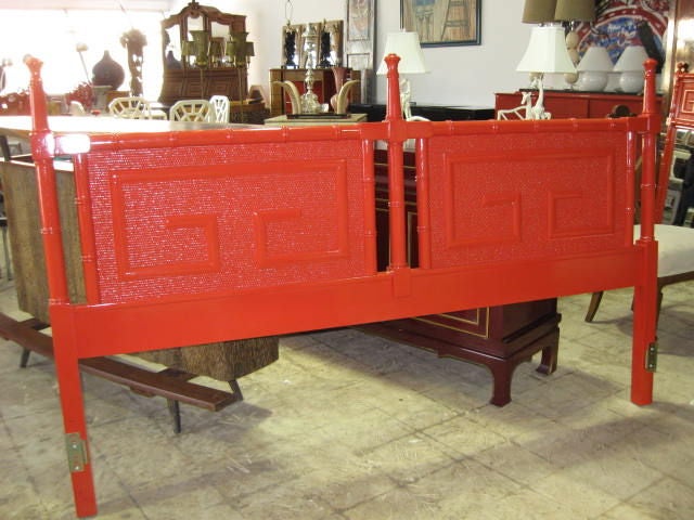 American Exceptional Greek Key Lacquered King Headboard