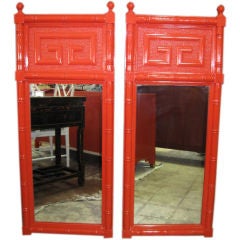 Supberb Pair of Lacquered Greek key Motif Mirrors