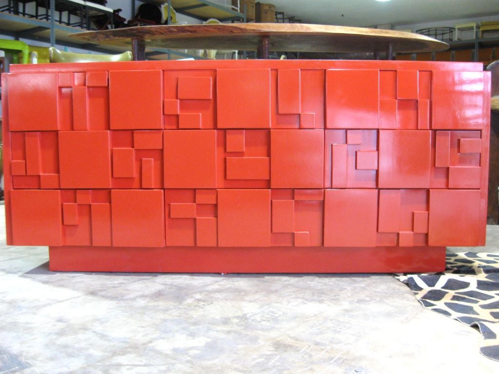 Exceptional Lacquered Cubiste Inspired Cabinet