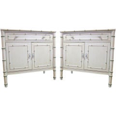 Pair of Faux Bamboo Mirrored top Chests/End Cabinets