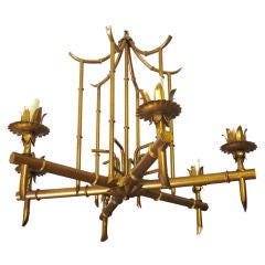 Vintage Italian Pagoda Top Faux Bamboo Chinoiserie Chandelier