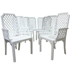 Fabulous Set of 8 Lattice Back Chairs With Ming Infulence