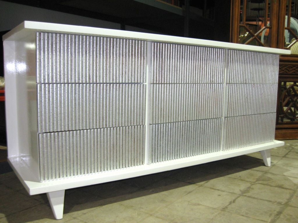Superb Lacquered and Silver Leaf Mid Century Cabinet/Dresser