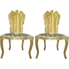Superb Pair of 40's High Back Guilded Cascading  Fern Chairs
