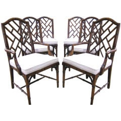 Vintage Elegant Set of  6 Chinese Chippendale Style Dining Chairs