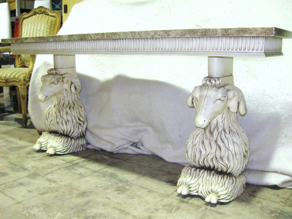 Wood Elegant Italian Double Rams Pedestal Console
