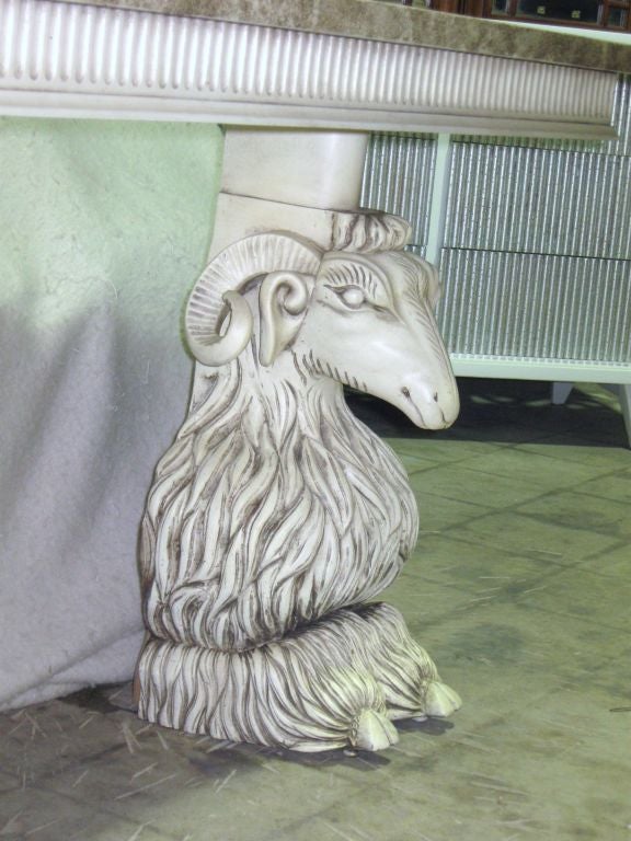 Mid-20th Century Elegant Italian Double Rams Pedestal Console