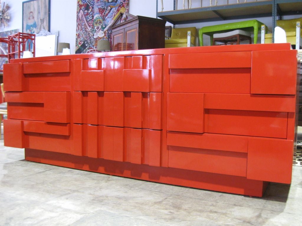 Exceptional Cubist inspired lacquered cabinet/chest/sideboard. When furniture becomes art. Wonderful form, energetic lines, functionalism combined with aesthetic.<br />
For addional cabinets/ dressers/ chest of drawers, credenzas, bureaus, buffet,