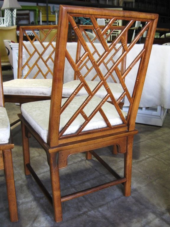 Elegant Set of 4 Faux Bamboo, Ming Influenced Chairs