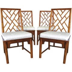 Vintage Elegant Set of 4 Faux Bamboo, Ming Influenced Chairs