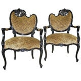 Vintage Elegant Pair of  French Plume Motif Opposing Armchairs