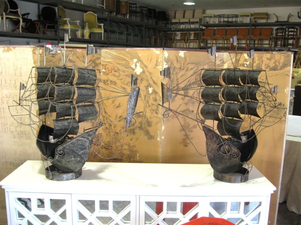 Metal Exceptional Large Galleon Lamp, One of a PAIR!