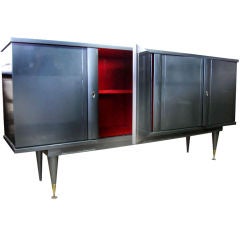 Exceptional French Metallic and Red Lacquer Sideboard