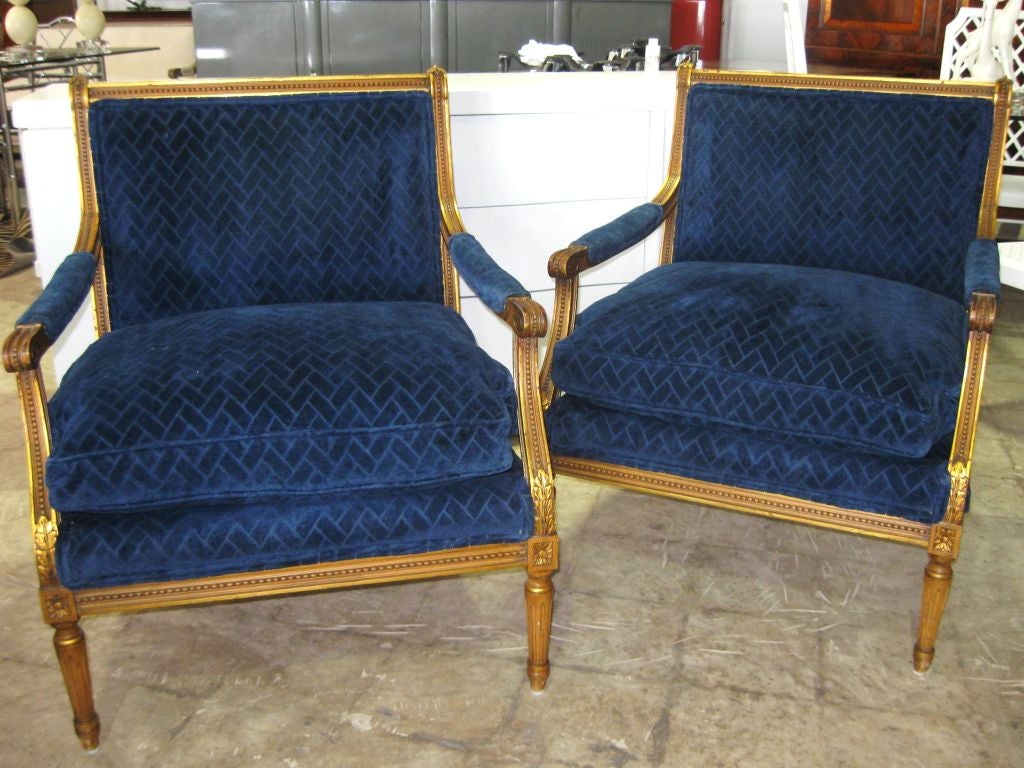 Superb Pair of French LXVI Style Open Arm Bergeres 1
