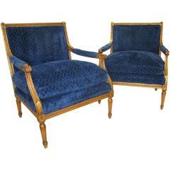 Superb Pair of French LXVI Style Open Arm Bergeres