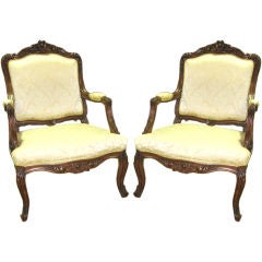 Antique Superb Pair of French  LXV Style Richly Carved  Armchairs