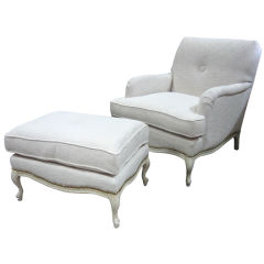 Elegant 40's French LXV Style Club Chair and Ottoman