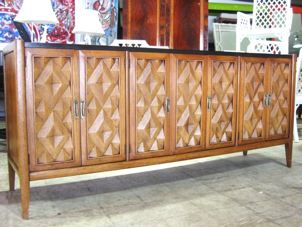 Mid-20th Century Elegant Mid Century Sideboard with Geometrical Front Doors